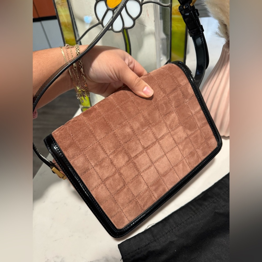 SALE🍒🤍 SAINT LAURENT solferino medium quilted suede and spazzolato leather bag 🤍 - Picture 15 of 16